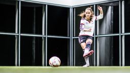 Sara Daebritz of the Germany Women's team attends a Footbonaut training session.