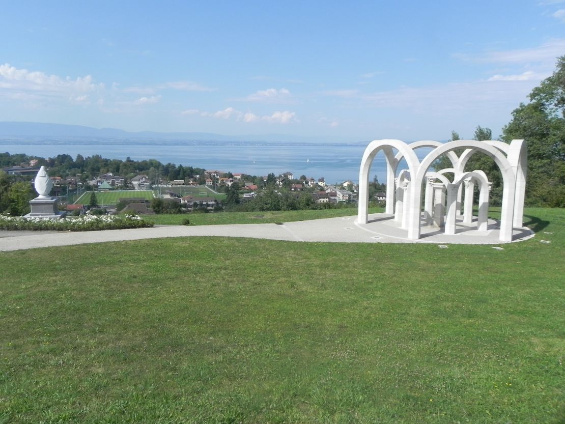 The Virgin Mary statue sits on public land in a park overlooking Lake Geneva. 