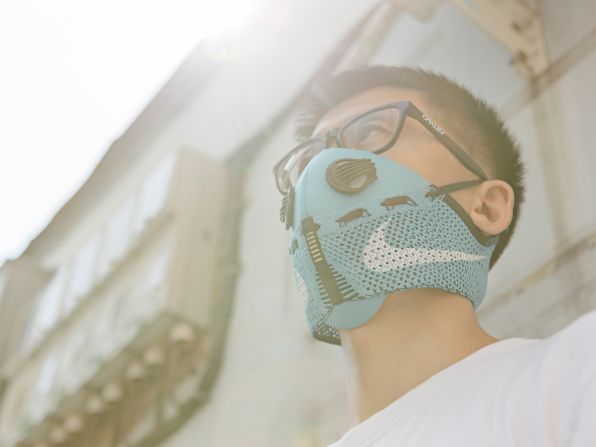 Beijing-based designer Wang Zhijun has been creating stylish pollution masks out of dismembered sneakers since 2014. 