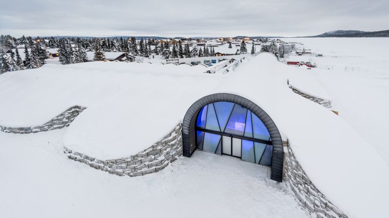 The entrance to the Ice Art Hall. ICEHOTEL 365 is built on the site of a former refrigeration plant. 