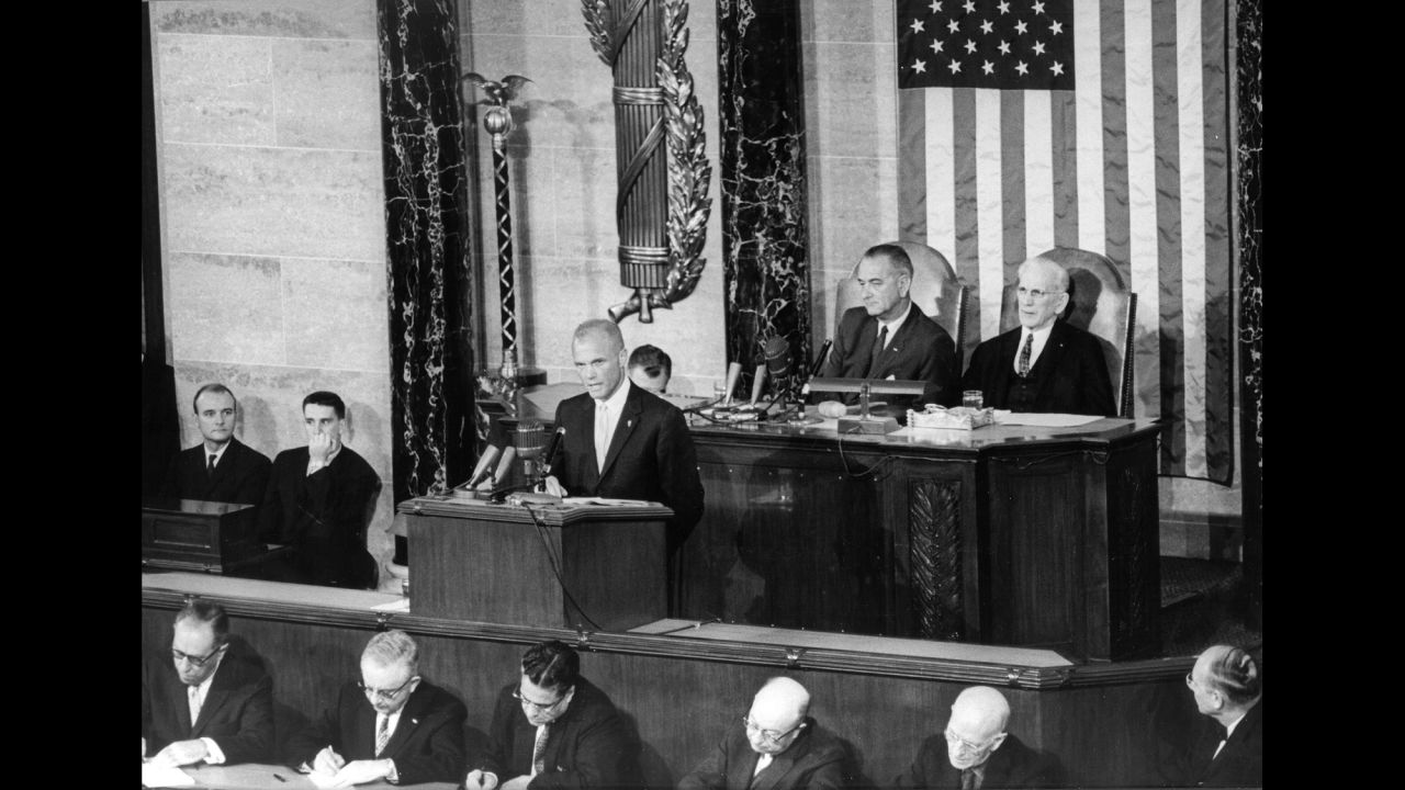 The famed astronaut addresses a joint session of Congress on February 28, 1962.