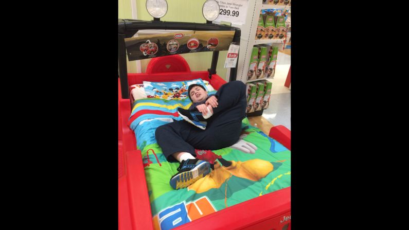 Adam's mom returned to the store later to buy the bed.
