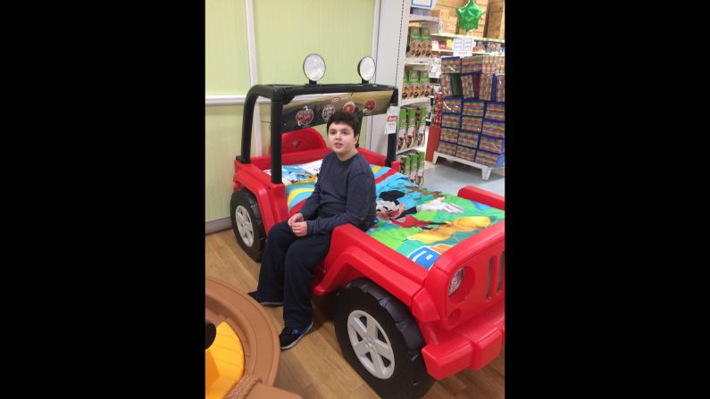 Adam Moser found a new bed on his shopping trip.
