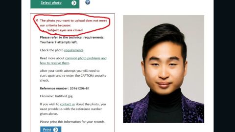 New Zealand's online passport application system couldn't recognize Richard Lee's open eyes.