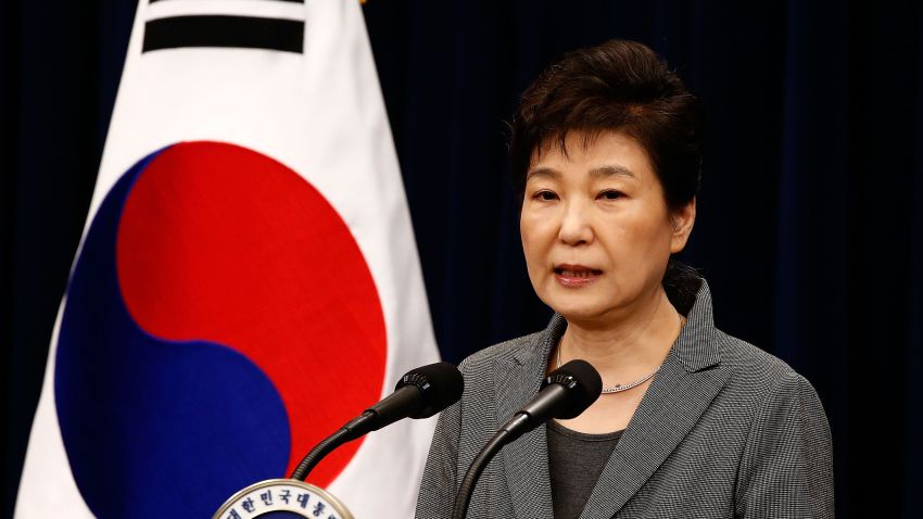 SEOUL, SOUTH KOREA - NOVEMBER 29:  South Korean President Park Geun-Hye makes a speech during an address to the nation, at the presidential Blue House in Seoul on November 29, 2016. South Korea's scandal-hit President Park Geun-Hye said Tuesday she was willing to stand down early and would let parliament decide on her fate.  (Photo by Jeon Heon-Kyun-Pool/Getty Images)