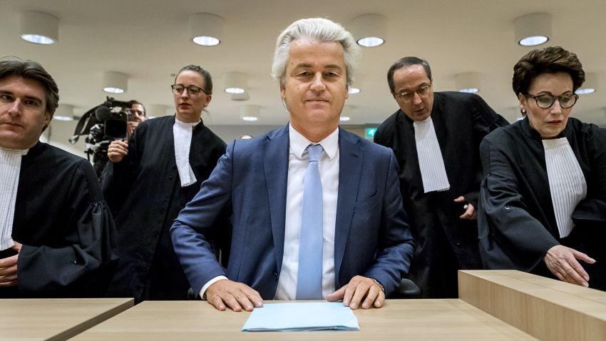 Geert Wilders (C) of the Party for Freedom (PVV) sits upon arrival at the court of Schiphol, the Netherlands, on November 23, 2016 on the last day of his trial. 

Wilders, 53, is facing charges of insulting a racial group and inciting racial hatred after statements he made about Moroccans living in the Netherlands. / AFP / ANP / Remko de Waal / Netherlands OUT        (Photo credit should read REMKO DE WAAL/AFP/Getty Images)