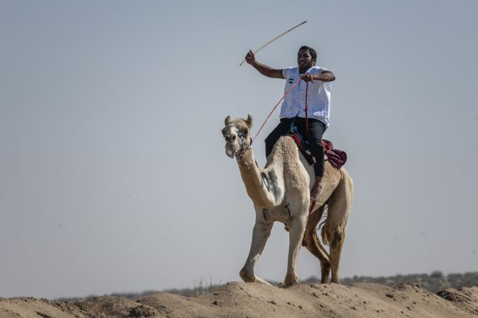 The practice of camel racing has changed over time. In modern times, it's more common to see robot jockeys, rather than human riders.