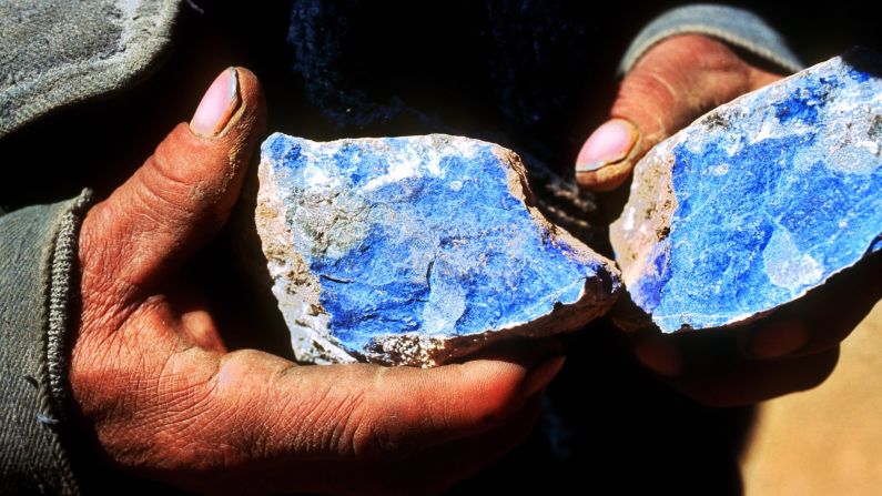 The gemstone Lapis Lazuli is a rare, semi-precious stone known for its intense color largely mined from Afghanistan. Ground into powder it makes ultramarine the finest and most expensive of all blue pigments widely used during the Renaissance in frescoes and oil painting.