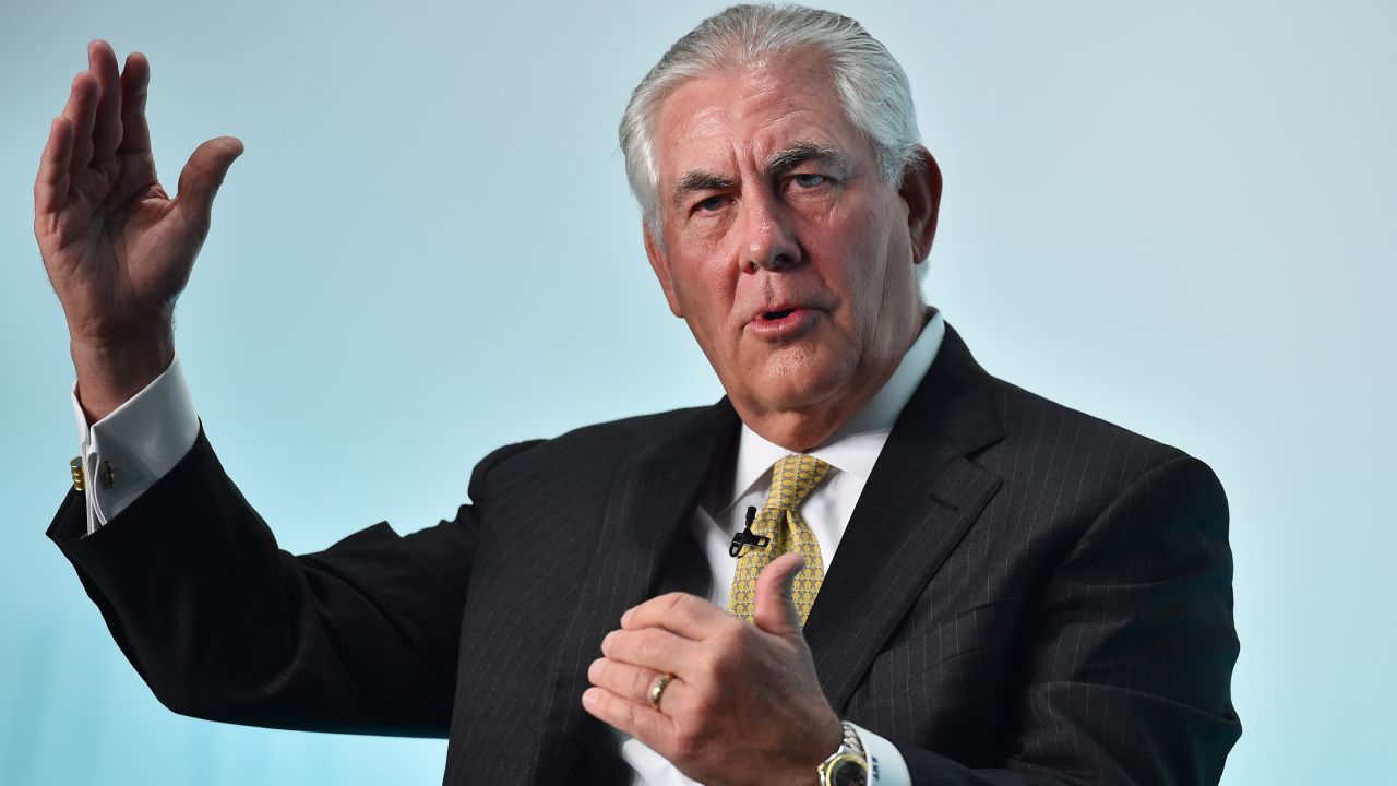 Chairman and CEO of US oil and gas corporation ExxonMobil, Rex Tillerson, speaks during the 2015 Oil and Money conference in central London on October 7.