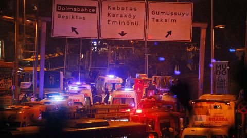 Rescue services rush to the scene of the explosions near the Besiktas football club stadium.