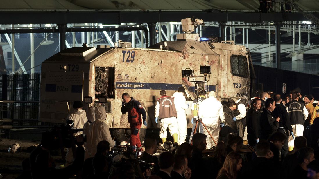 Forensic officials work at the scene of explosions near the Besiktas football club stadium following an <a href="http://www.cnn.com/2016/12/10/europe/istanbul-explosions/index.html" target="_blank">attack in Istanbul</a> late Saturday, December 10. At least 29 people were killed and 166 wounded Saturday night in twin explosions in Istanbul, according to a senior Turkish official who can't be named because of government protocol.