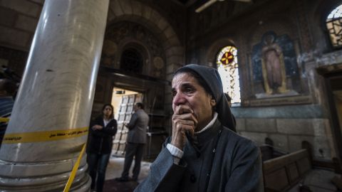A nun at the scene of the St. Peter and St. Paul Coptic Orthodox Church bombing in December in Cairo. 