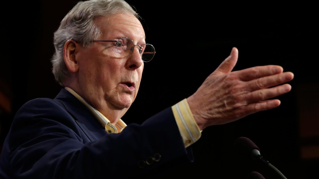 US Senate Majority Leader Mitch McConnell (R-KY) speaks during a news conference on Capitol Hill in Washington,DC following the victory by Donald Trump in the presidential election on November 9, 2016. / AFP / YURI GRIPAS        (Photo credit should read YURI GRIPAS/AFP/Getty Images)