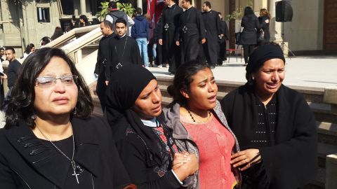 Egyptian mourners took to the streets in Cairo Monday.