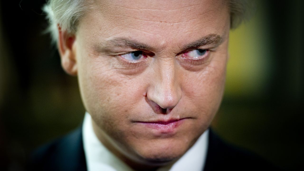 Leader of the Dutch Party for Freedom (PVV) Geert Wilders looks on after the resignation of two of his MPs after the weekly debate at the Parliament in The Hague on July 3, 2012. Hernandez and Kortenoeven, two of the PVV's 24 MPs, announced their resignation from the party today, saying they disagreed with autocratic leadership style.  AFP PHOTO / ANP / ROBIN UTRECHT   ***NETHERLANDS OUT***        (Photo credit should read ROBIN UTRECHT/AFP/GettyImages)