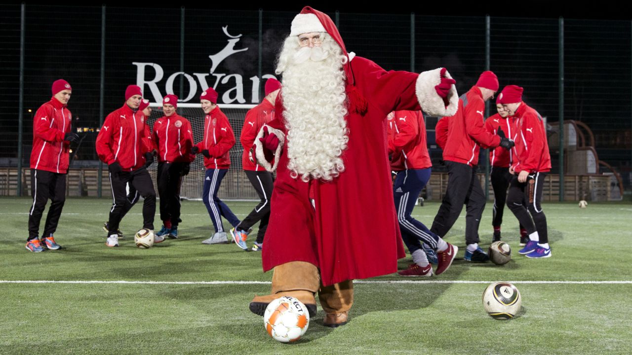 Santa Claus and FC Santa Claus training in Rovaniemi.
