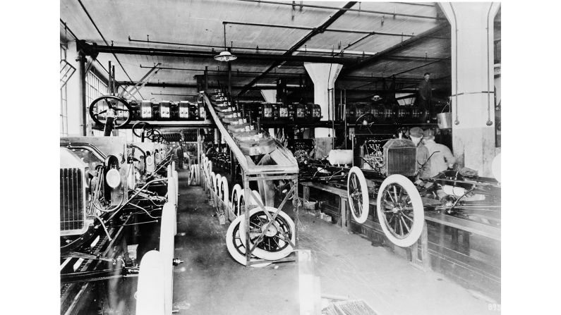 Ford was the first company to mass-manufacture the automobile, taking existing engineering principles but introducing a production line.