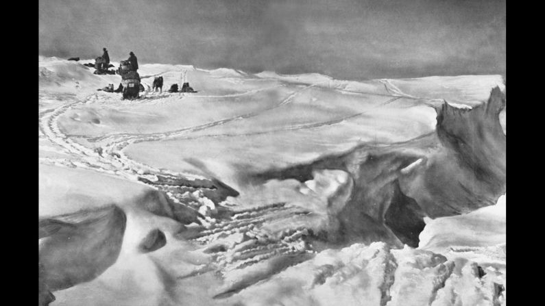 Amundsen and his men, seen here, were much more experienced with dog sledding, and they were also excellent skiers who had an easier time traversing the harsh Antarctic terrain. Scott's team wasn't as skilled with dogs or skis, and by the end of their trip the men were pushing their sledges themselves. Even the teams' clothing style was different. Scott and his men wore woolen undergarments and windproof outer layers to stay warm, but the material didn't breathe well. This allowed sweat to be trapped and freeze on their bodies when they stopped. Amundsen's men wore loose furs, allowing sweat to escape.