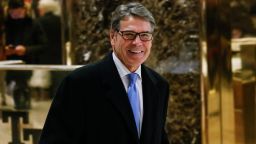 Former Texas Gov. Rick Perry leaves after a meeting with US President-elect Donald Trump at Trump Tower December 12, 2016 in New York