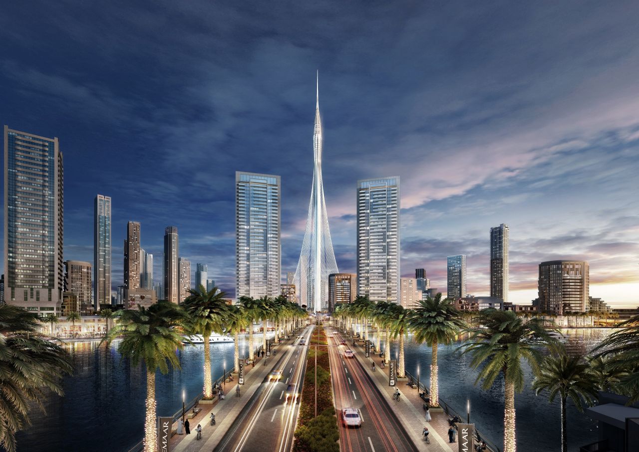 Dubai Creek Harbour lies inland, east of Downtown Dubai (home of Dubai Mall and the Burj Khalifa). The centerpiece, Dubai Creek Tower, was designed by Spanish architect Santiago Calatrava.<br />