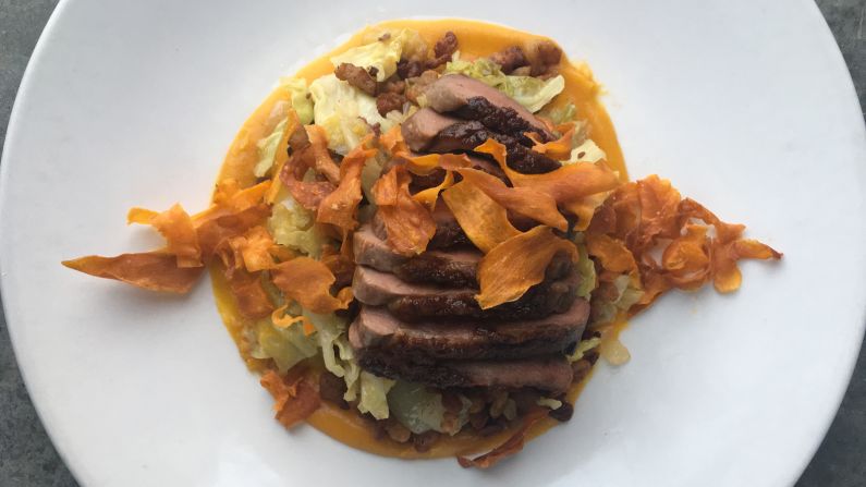 Satterfield's current menu includes this duck breast with sweet potato, savoy cabbage, farro spaetzle and maple gastrique. It's cooked with ginger and a little cardamom. 