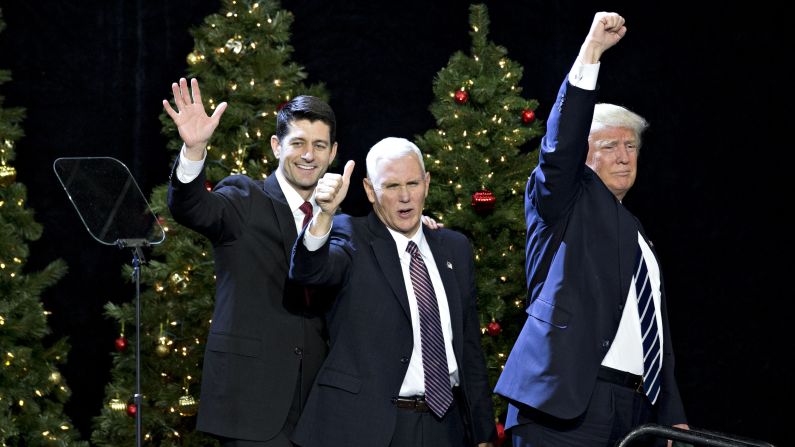 Trump, Pence and House Speaker Paul Ryan wave during an event in West Allis, Wisconsin, on Tuesday, December 13. "He's like a fine wine," Trump said of Ryan at <a href="index.php?page=&url=http%3A%2F%2Fwww.cnn.com%2F2016%2F12%2F13%2Fpolitics%2Fdonald-trump-paul-ryan-wisconsin-thank-you-tour%2F" target="_blank">the rally,</a> which was part of his "thank you" tour to states that helped him win the election. "Every day that goes by, I get to appreciate his genius more and more."