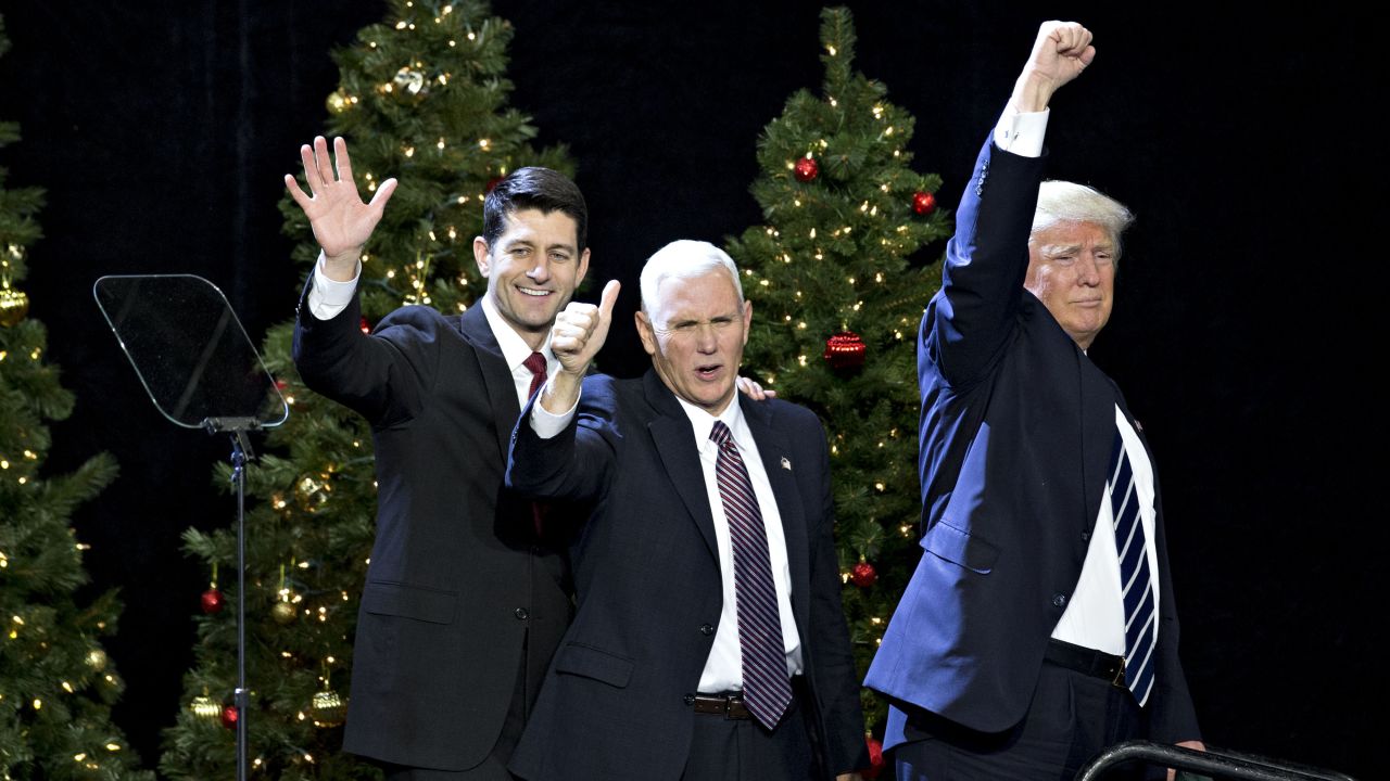 Trump, Pence and House Speaker Paul Ryan wave during an event in West Allis, Wisconsin, on Tuesday, December 13. "He's like a fine wine," Trump said of Ryan at <a href="http://www.cnn.com/2016/12/13/politics/donald-trump-paul-ryan-wisconsin-thank-you-tour/" target="_blank">the rally,</a> which was part of his "thank you" tour to states that helped him win the election. "Every day that goes by, I get to appreciate his genius more and more."