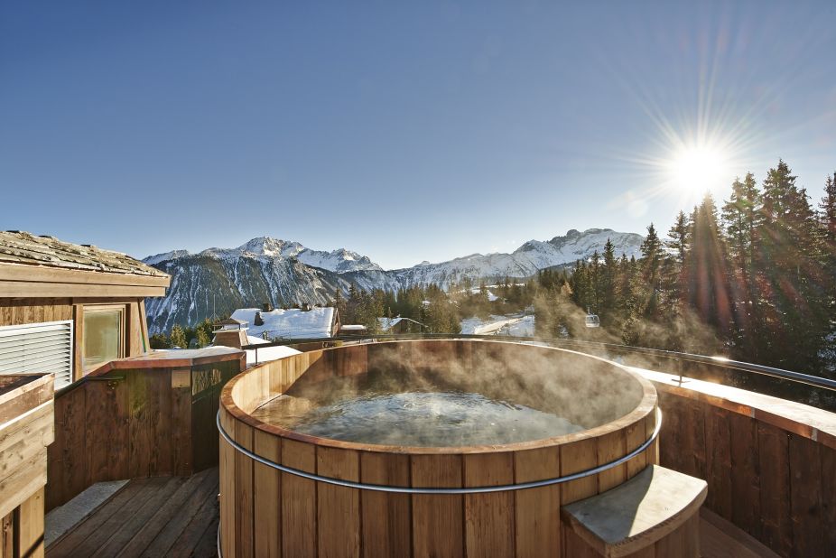 L'Apogée's spa overlooks some of Courchevel's highest slopes. The lodge is even equipped with a cigar room.