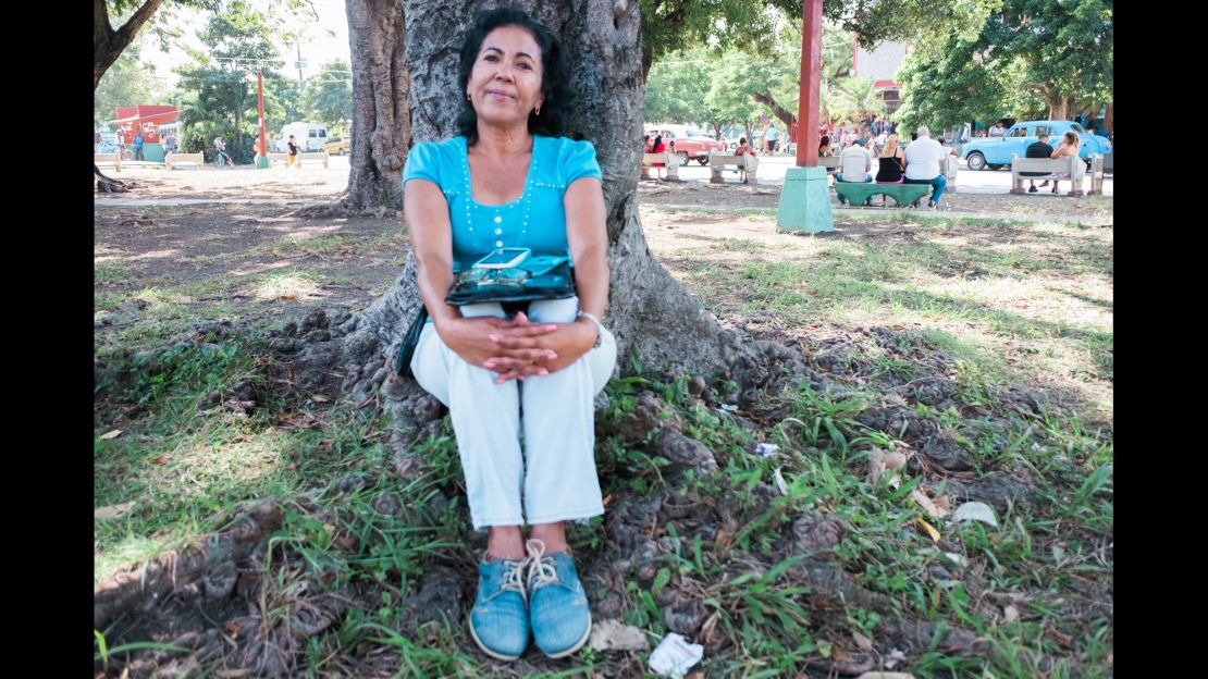 Osiris Aleman, 55, was unable to connect online with her daughter in Mexico via a public Wi-Fi spot in Havana.   
