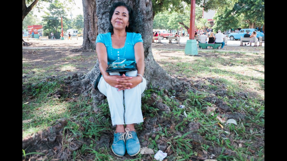 Osiris Aleman, 55, was unable to connect online with her daughter in Mexico via a public Wi-Fi spot in Havana.
