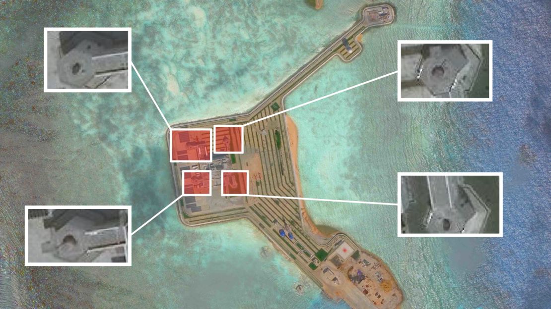 This composite image shows Chinese weapon installation on Gaven reef.