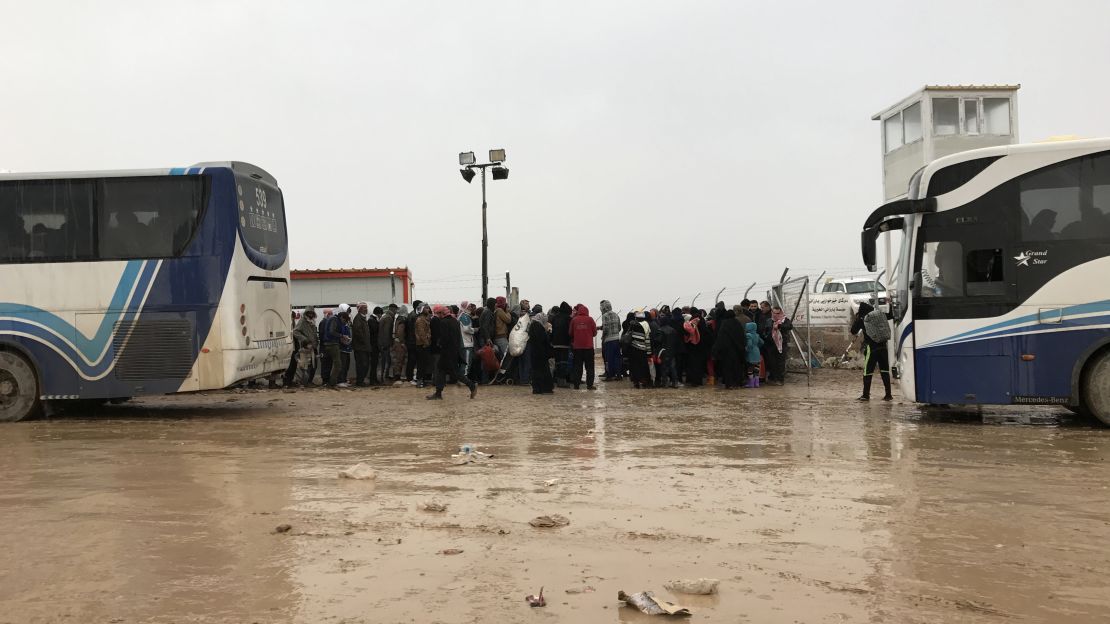 Buses take refugees to the camp, just 20km outside of the city.