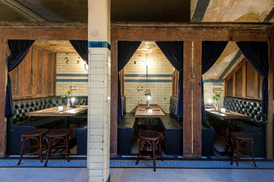 "We realized it had so much potential because of its natural character," WC's co-owner Jayke Mangion tells CNN. "That was always our objective, to keep as raw and as original as possible." The former toilet cubicles are now intimate booths, with their original wooden frames.