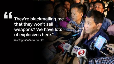 After reports emerged of a potentially blocked arms sale, Duterte told CNN Philippines in November 2016 that he would turn to Russia for weapons.