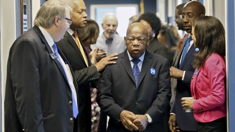 Congressman John Lewis (third from left), who was first elected to the US House of Representatives in 1986, shows no signs of slowing down. Lewis joined Senate Minority Leader Steve Henson (left), US Rep. Hank Johnson and other Democrats to get out the vote in Atlanta before the 2016 presidential election. Visitors and residents can sometimes spot him at protests and celebratory parades around town. 