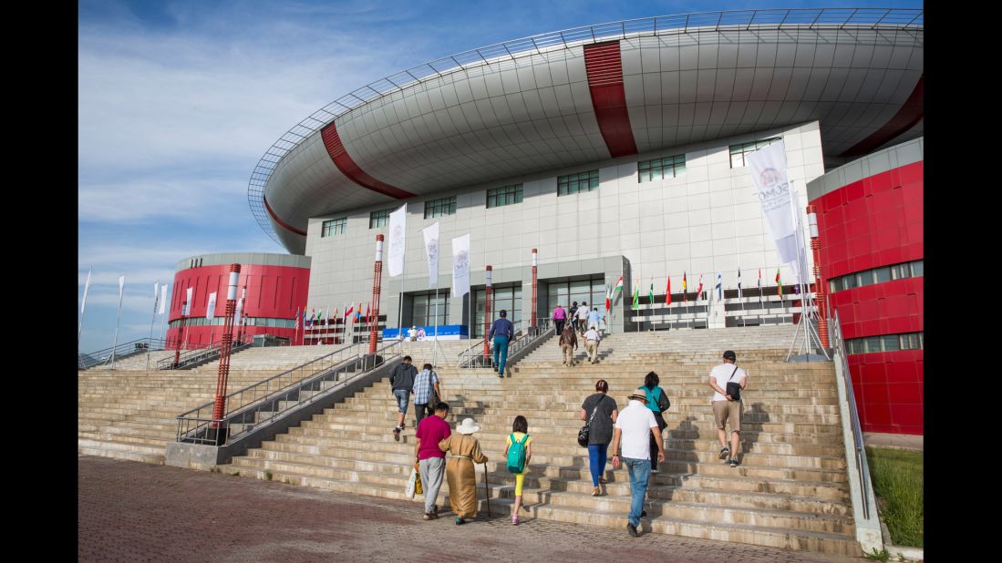 Sumo fans arrive at the World Sumo Championships in Ulaanbaatar.