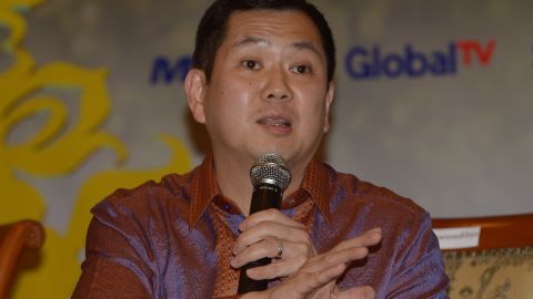Indonesian Hary Tanoesoedibjo, President of MNC Group and CEO, the main sponsor for the Miss World 2013, speaks to journalists during a press conference in Jakarta on September 16, 2013.