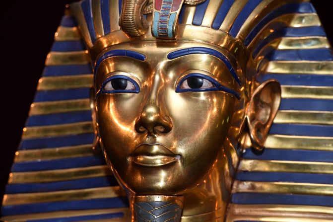 Ancient Egyptians prized the rare and vivid blue Lapis lazuli stone, seen here as Tutankhamun's eye surrounds and eyebrows. They also manufactured blue as a type of glazed ceramic called Faience. Blue for the Ancient Egyptians was associated with the life-giving Nile River and with the heavens and thus the realm of the gods.