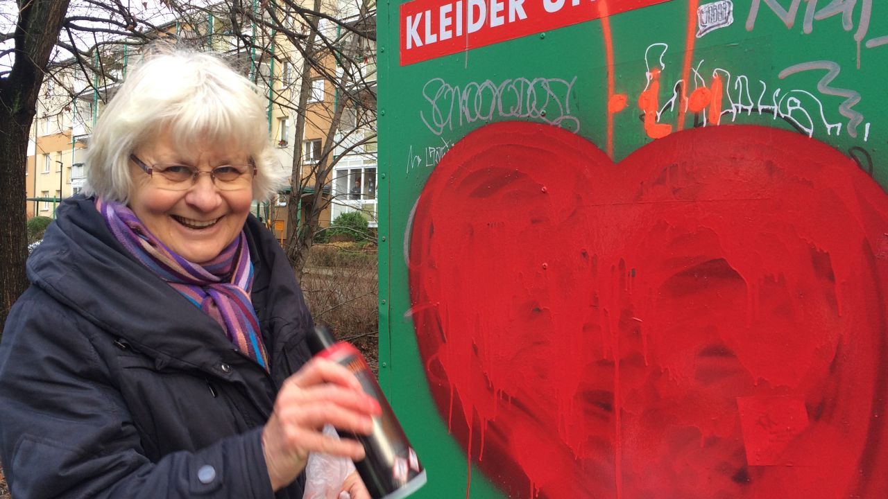 Irmela Schramm has spent the best part of the last thirty years defacing or removing racist graffiti from Berlin walls.