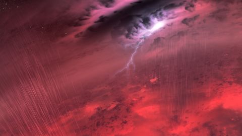 Pyle enjoyed working on this concept because he hadn't seen any examples of it before. It's an example of a brown dwarf with a strong weather system. Instead of liquid rain, the storms most likely consist of molten iron, sand or salts.