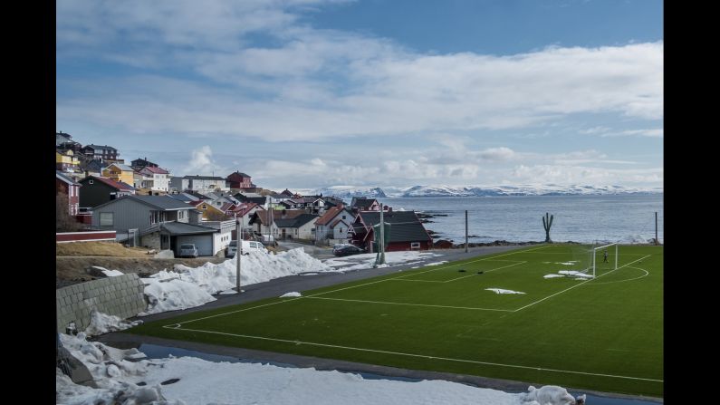 A soccer field in Norway's North Cape.