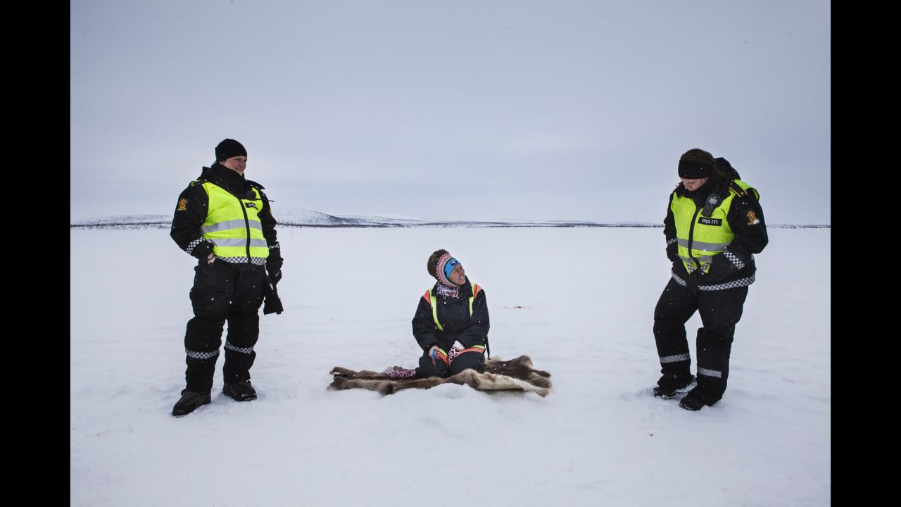 Anne and Christine talk with an indigenous Sami woman who is ice fishing in Finnmark. The Sami people have a long history with the land.