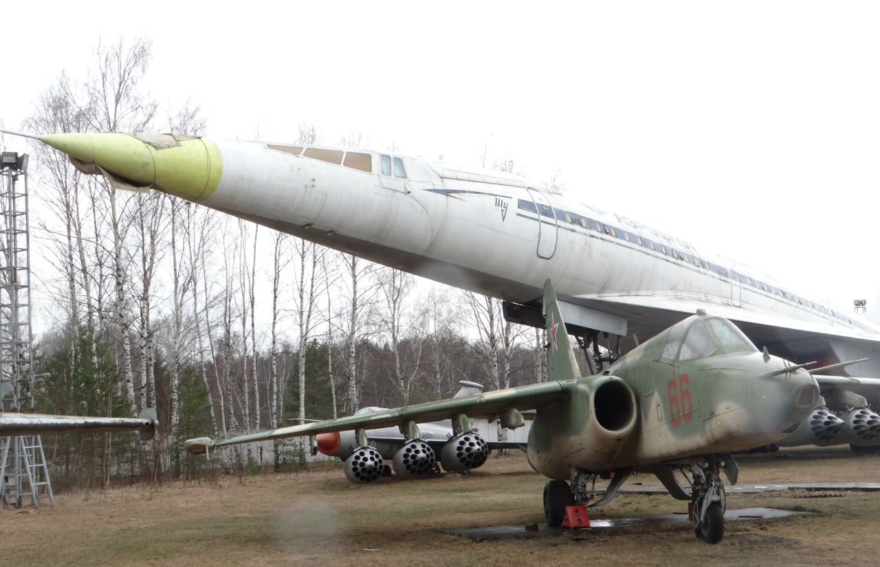 The supersonic Tupolev Tu-144 airliner -- on display in the outdoor section of the museum -- was known as the Soviet Concorde.