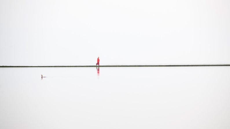 The Wirral Peninsula in the northwest of England is the scene of this unusual image taken by Craig Easton. It shows a lone Buddhist monk walking around the boundary wall of a lake. Easton's series of images from the Wirral earned him the top prize in the Land, Sea, Sky portfolio category.