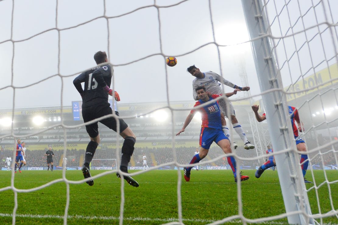 Diego Costa heads home the winning goal for Chelsea late in the first half. 
