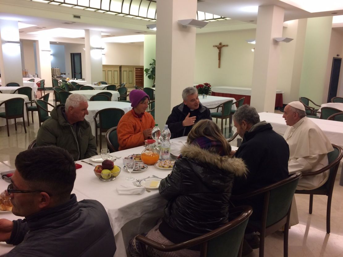 At 7.15am local time the Pope greeted guests in the dining room.