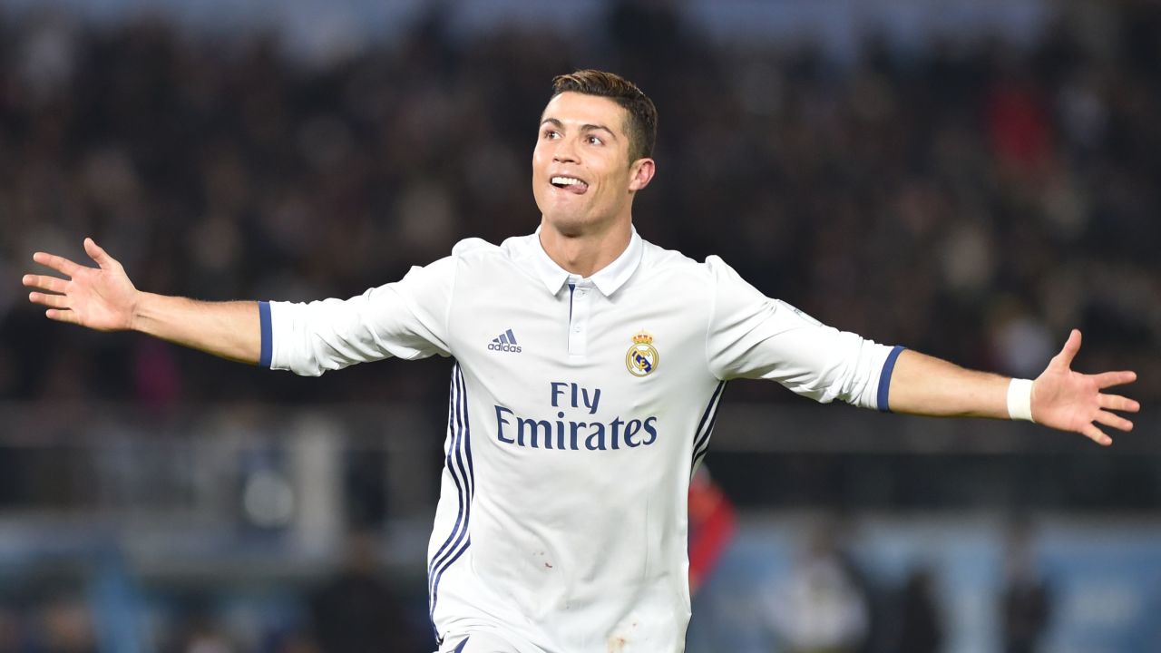 Real Madrid's Cristiano Ronaldo celebrates as his hat-trick helped Real Madrid to a 4-2 win over Kashima Antlers in the Club World Cup final