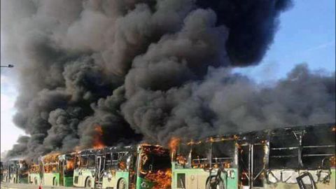 Militants burned at least five buses assigned to evacuate people in Aleppo on Sunday, December 18. Aleppo has been held by rebels for the past four years, but it is now almost entirely under government control.