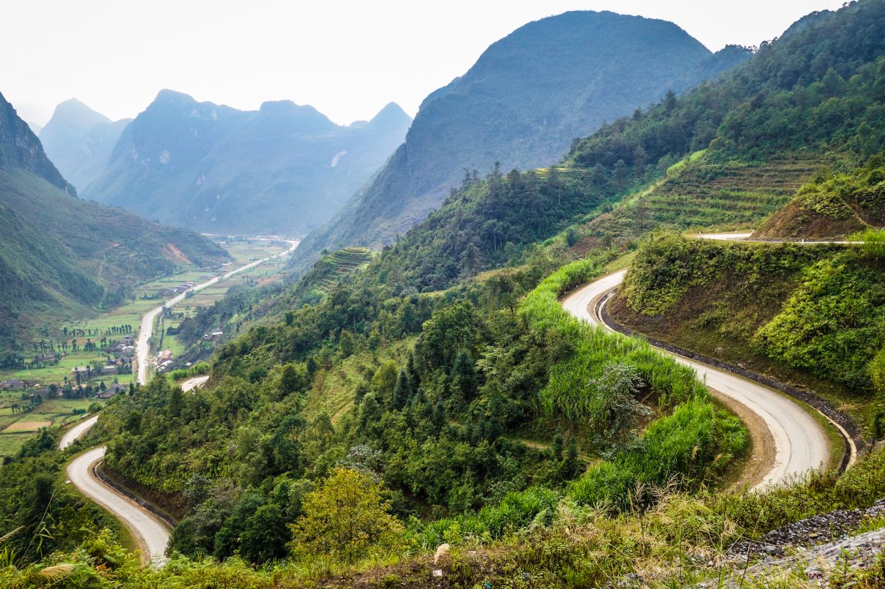 The twisting pavement between Ha Giang and Dong Van along the Chinese border makes for some spectacular riding.