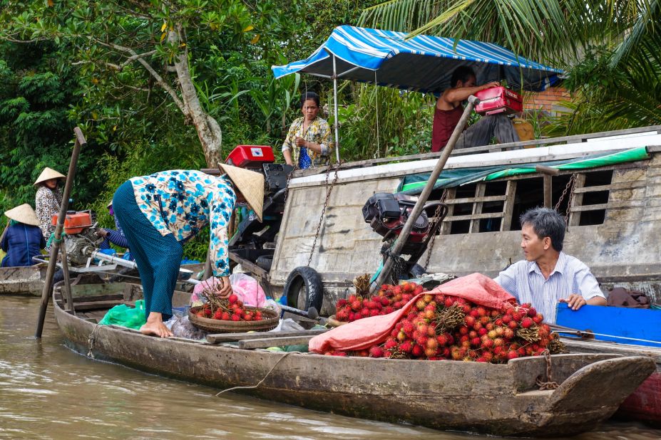 Can Tho, the largest city in the Mekong Delta, is famous for its floating markets. Vendors can be found selling fresh produce, meat and fish out of their own boats. 
